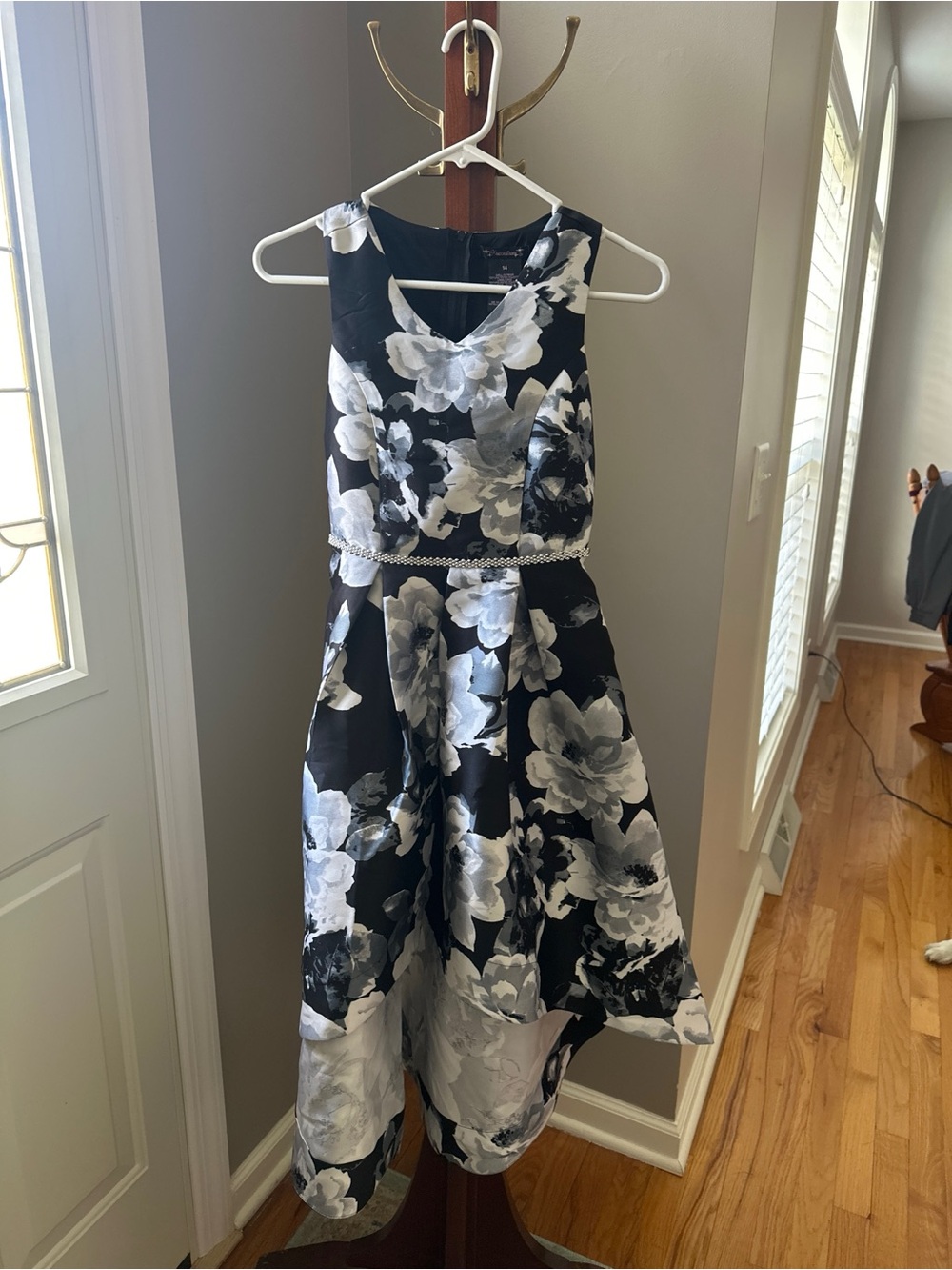 Xhilaration Black and White Floral High-Low Party Dress for Girls